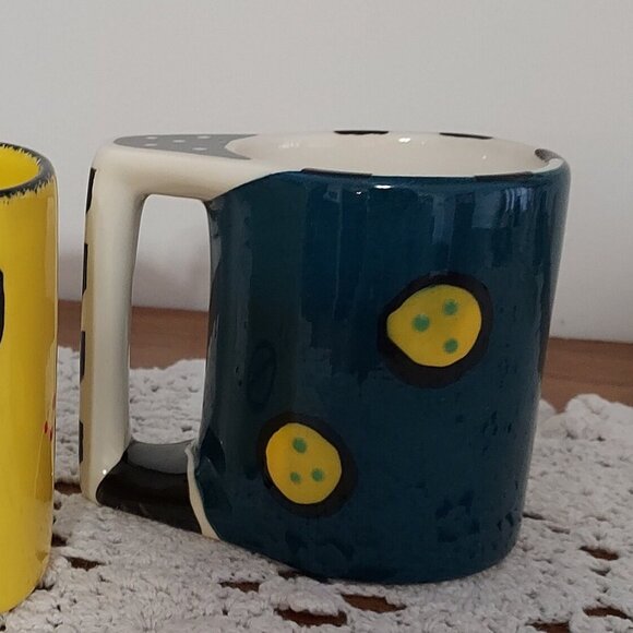 2 Hand Made Broussard, Art Studio Pottery Mugs, Hand Painted Vibrant Colors - Picture 3 of 12